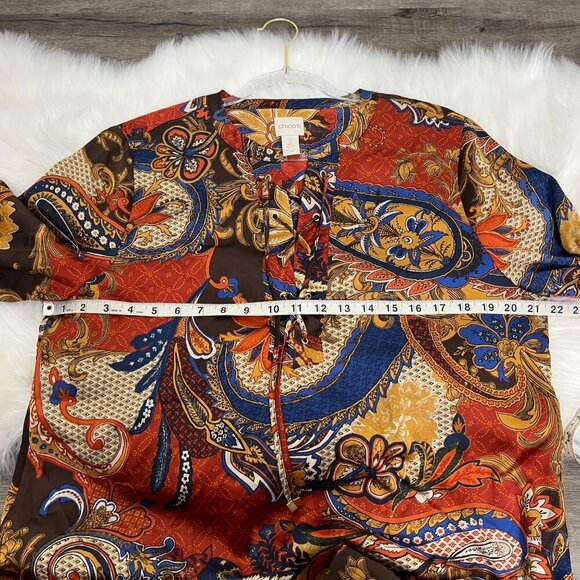 Chicos Silky Long Sleeve Printed Tunic Lace Up Asymmetrical Top Womens 2 Large - Picture 7 of 10